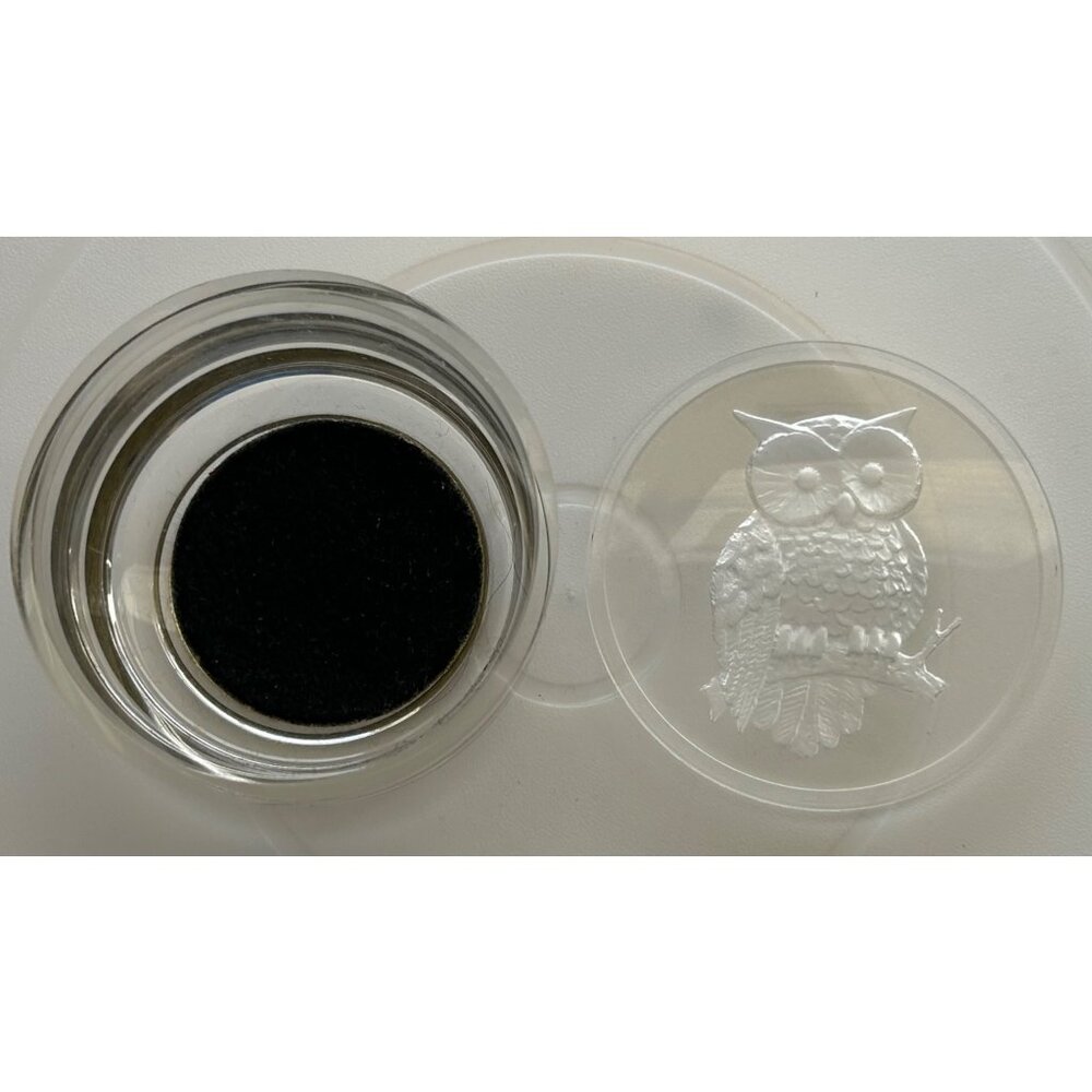 Trinket Jewelry Box Etched Owl Design Lid Round Clear & Black Vintage Look Retro - Picture 6 of 8